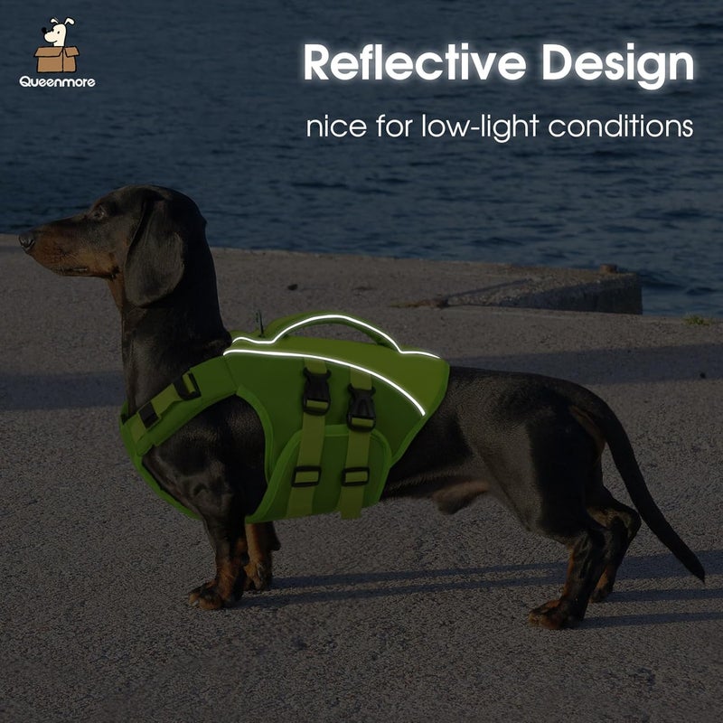 Queenmore Dog Life Jacket, Adjustable Ripstop Dog Life Vest for Swimming Boating, Pet Lifesaver with Superior Buoyancy and Rescue Handle, Pet Swimming Safety Vest(Green,L) - Image 5